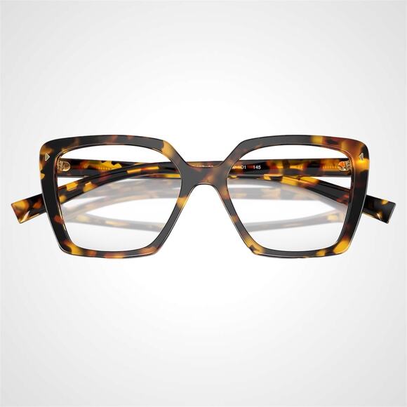 New PRADA Eyeglasses Brown Havana Square Gold Logo 53mm w/ Case